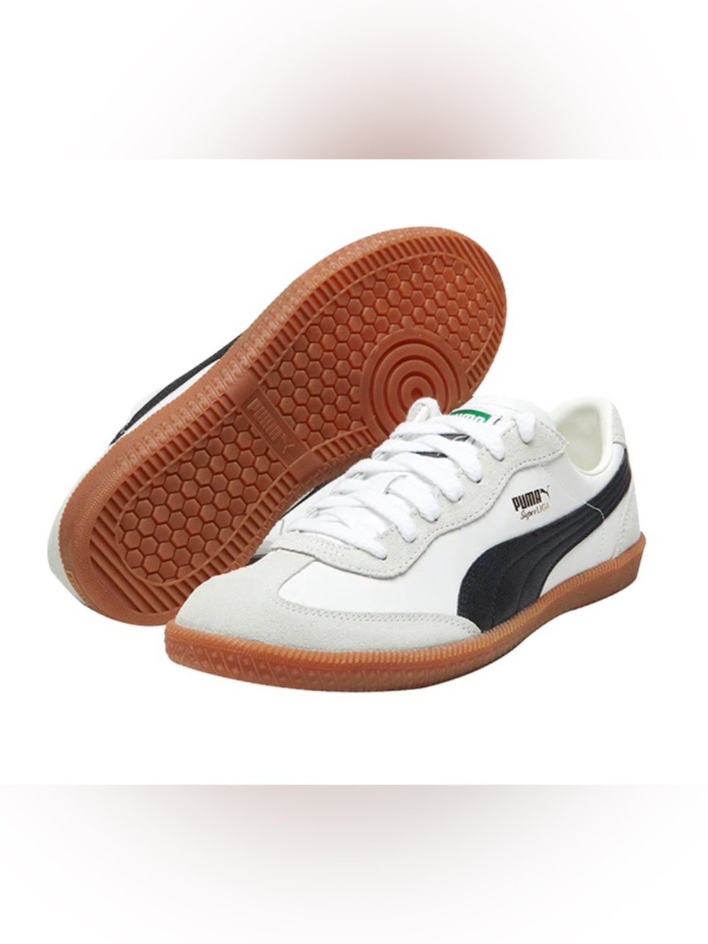Puma White Sneakers with Black Stripe and Gum Sole